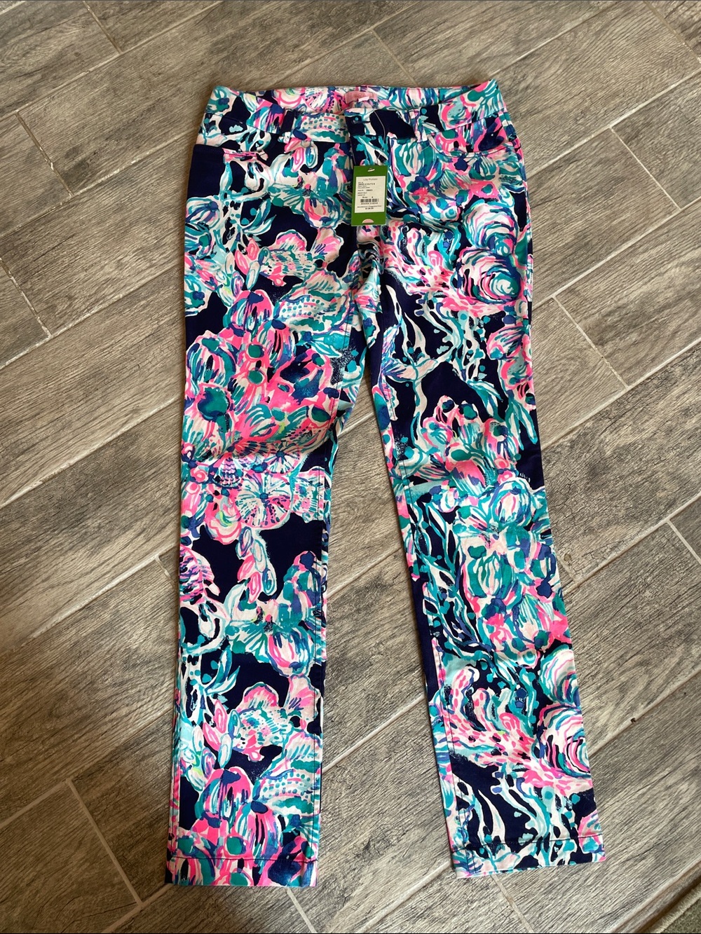 Lilly Pulitzer Navy Floral Skinny Pants with Pink & Teal